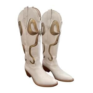 NEW CCOCCI women's boots and bows cowboy boot in white